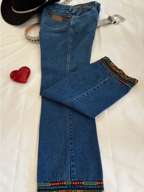 Wrangler Denim - Wrangler 80’s Vintage Western Jeans Aztec Trim HR Made USA 🇺🇸 Boho Festival 5x32